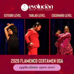 3 photos of dancers side by side, a woman in black , a profile of a man in a red suit, a woman in a red dress