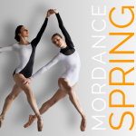 Two dancers in black and white in pointe shoes lunging with words reading MorDance Spring 2024 Season