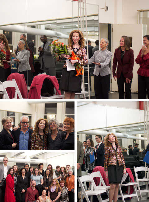 Photo collage of Beverly D'Anne at the event, posing with a bouquet of flowers and several other people. Photography by Samantha Siegel.