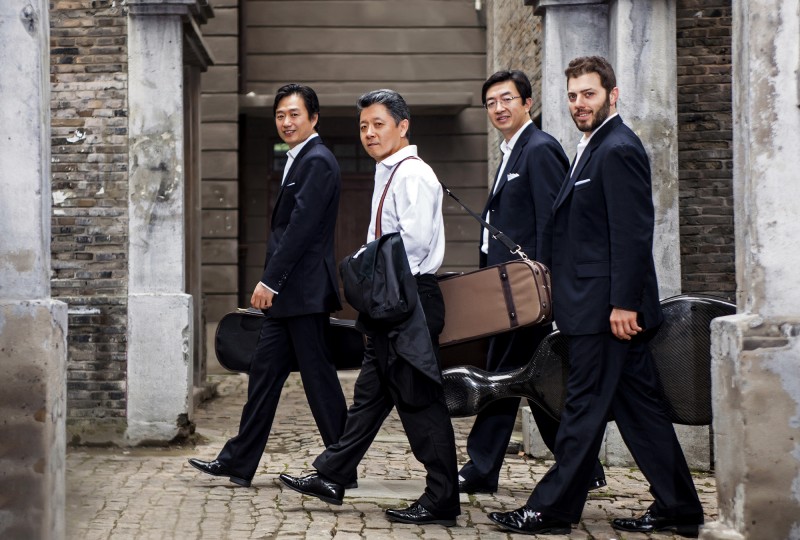 Pictured (Left to Right) Honggang Li, Yi-Wen Jiang, Weigang Li, Nicholas Tzavaras. Members of the Shanghai Quartet