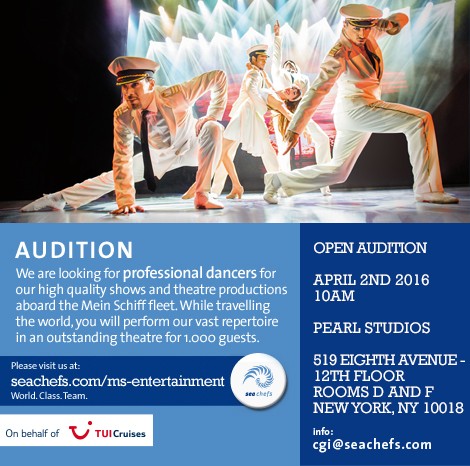 OPEN AUDITION NYC Professional dancers for Mein Schiff Fleet Ensemble