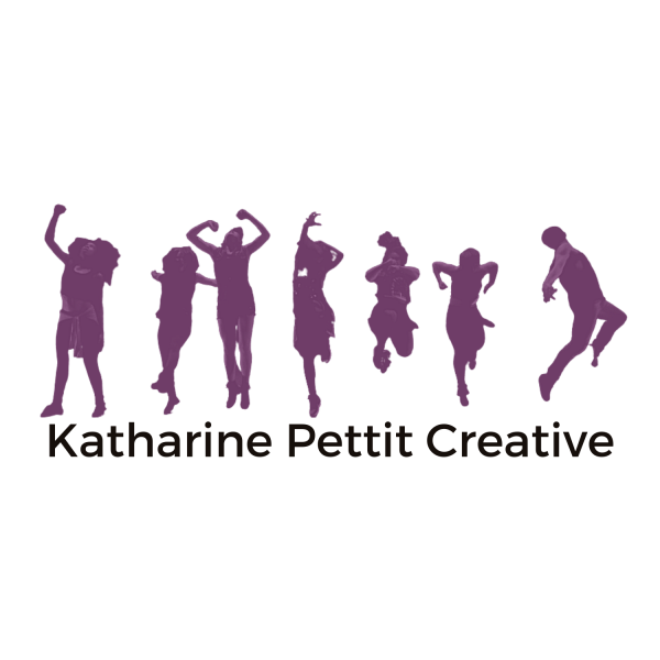 KPC logo with seven dancers in a line jumping in the air above the words Katharine Pettit Creative