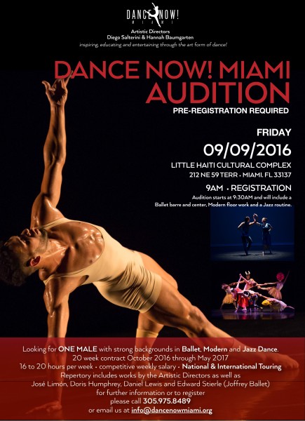 Dance NOW! Miami Seeks Male dancer for 2016/17 Season