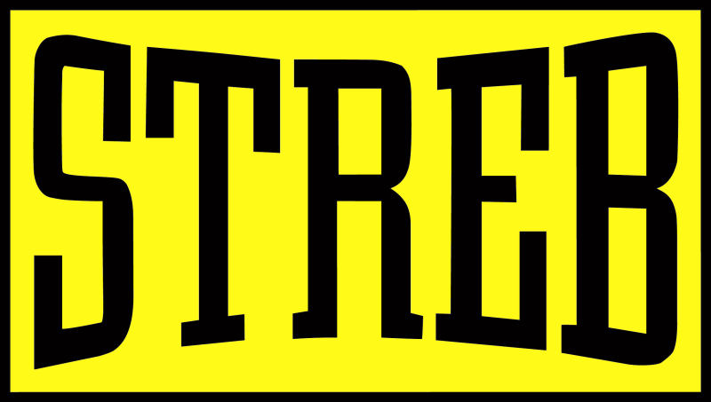 STREB Logo in black writing with yellow background