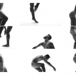 A black and white collaged photo of an Asian male-identifying dancer in various poses.