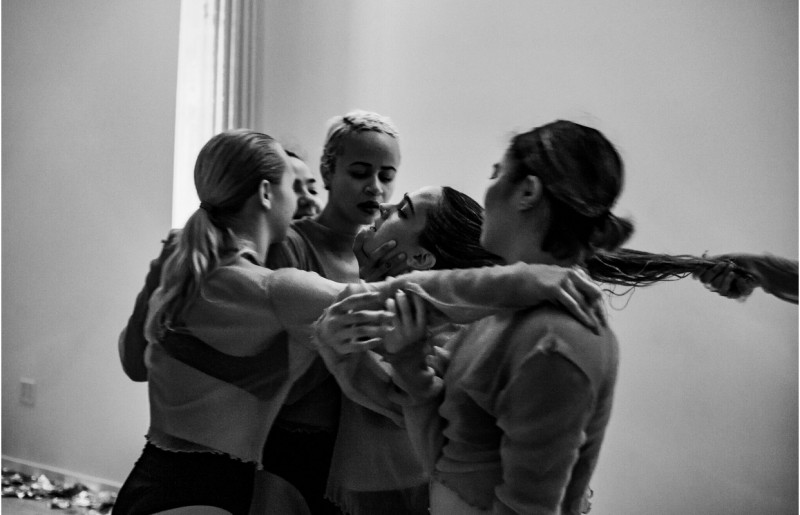 MICHIYAYA Dance dancers huddled during the premiere of /wē/ part one