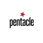 Pentacle logo - black text with red star above the t