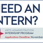 "NEED AN INTERN?" in dark blue letters on a white background. Inside of a small grey blue rectangle is a red gradient star and "