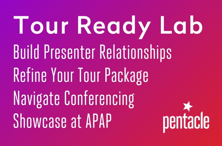 A purple/red gradient background with white text that reads: “Tour Ready Lab – Build Presenter Relationships, Refine Your Tour P