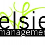 Elsie Management logo with the company's name spelled out and green curved lines in the background