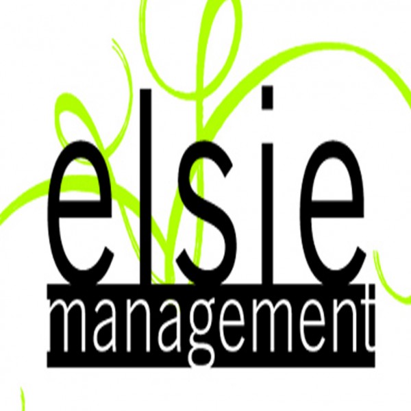 Elsie Management logo with the company's name spelled out and green curved lines in the background