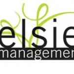 Elsie Management logo with the company's name spelled out and green curved lines in the background