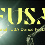 Dancer's silhouette casted against yellow letters spelling out FUSA 