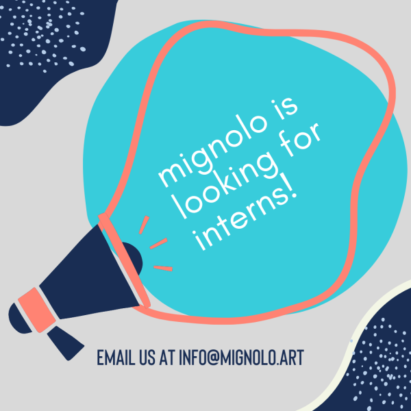 Ad for internship opportunity with mignolo arts, includes email contact info