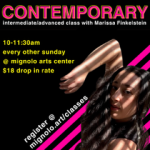 Ad graphic for Contemporary with Marissa at mignolo arts center, including dates and URL