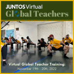Image of dancers in JUNTOS Movement Workshop. Text reads : JUNTOSVirtual Global Teachers - Global Teacher Training - Nov. 19-20