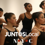 Dancers in black leotards. With text : JUNTOSLocal NYC across the bottom.