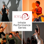 4 photos of dancers from different movement genres performing at the Inhale Performance Series