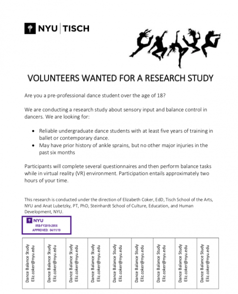 Dancers over the age of 18 needed for a research study on balance and injury.