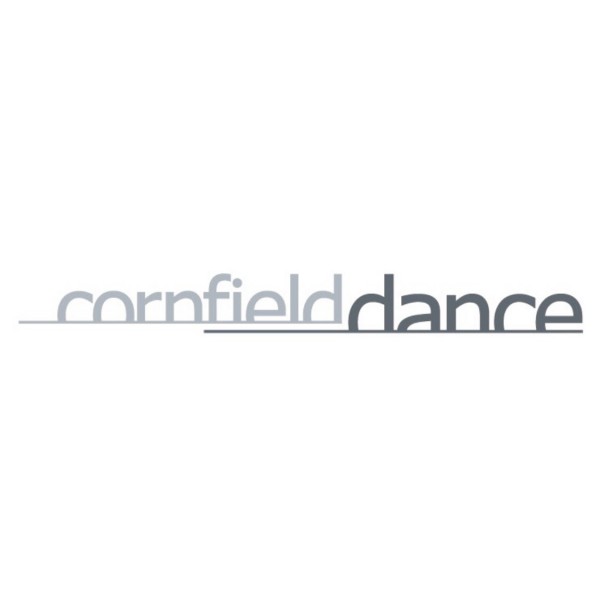 Grey letters on white background reads "cornfield dance"