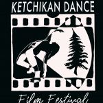 Drawing of girl leaning back with right arm extended overhead and text reading Ketchikan Dance Film Festival 