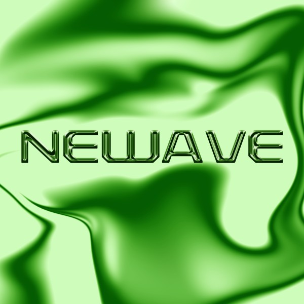 A graphic with an undulation of different shades of green with a large word 'NEWAVE' written across the middle of the image.