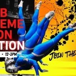 A graphic design featuring dancers straining to hold a fan of headstands. The words STREB EXTREME ACTION AUDITION are displayed