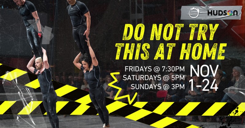 Graphic black and yellow text w/ dancers double stacked