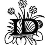 black floral ID initials over a white background