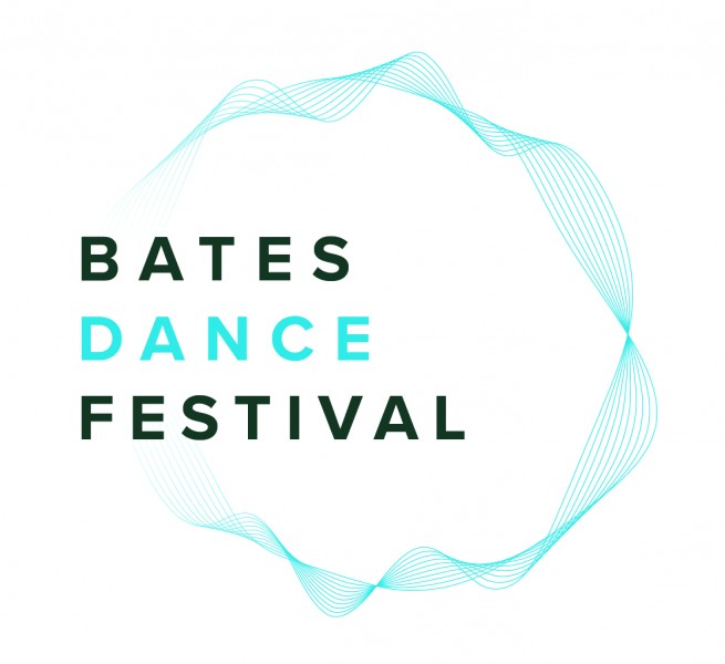 A blue web-like circle frames text that reads, "Bates Dance Festival".