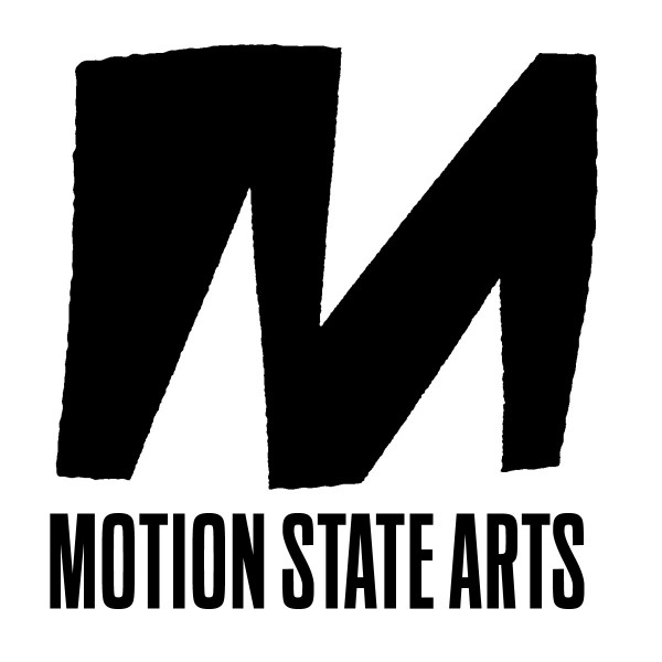 large black "M" with the words Motion State Arts underneath