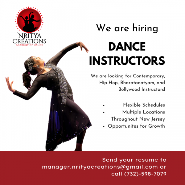 Nritya Creations is hiring Dance Instructors