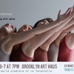 5 women dancers arms up leaning back on eachother with description of event details  in text