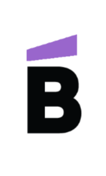 Ballet Hispánico School Logo. Black capital B with a purple accent above it.