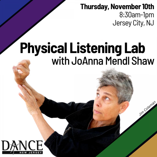 Physical Listening Lab with JoAnna Mendl Shaw. Image of JoAnna posing in the center.