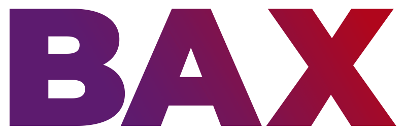 BAX Stacked Gradient Logo from Deep Purple to Deep Red