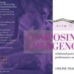 Flyer for composing emergence, purple image with pink text 