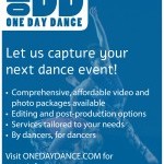 One dancer jumping over another. Blue tint. Advertisement for videography services