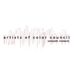 Logo that reads out "Artists of Color Council movement research" with skyline behind. Grayscale.