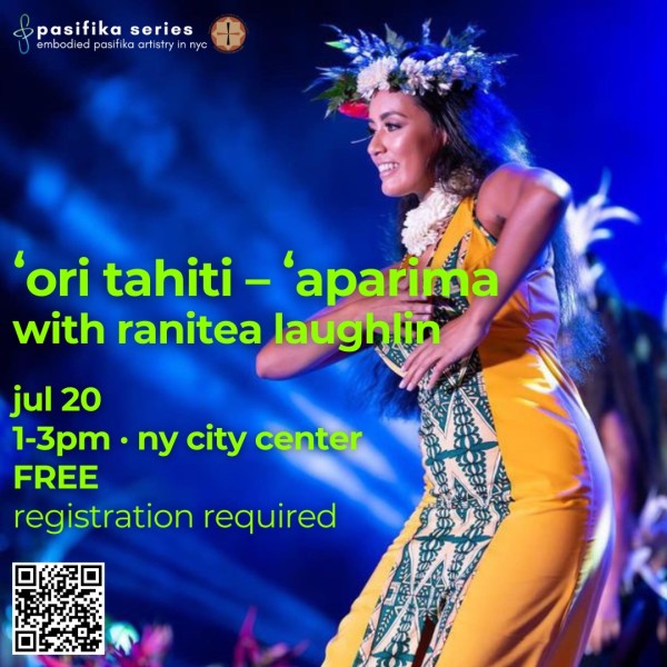 Ranitea Laughlin dances ʻaparima onstage, gesturing from her heart.