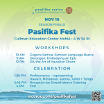 A square graphic listing the schedule for Pasifika Fest on Nov 16.