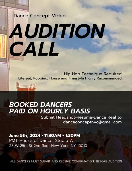 Audition Call Poster showing a NYC skyline