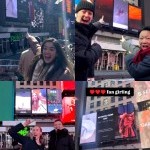 Happy artists in front of Artistic Tribe NYC billboard Ad 