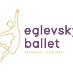 this is a logo for eglevsky ballet with an outline of a dancer and the name of the organization