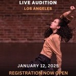 Flyer for Springboard Danse live auditions featuring a dancer mid movement