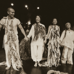 Inter-Grant Artists Huiwang Zhang, ÉMU (Maria Takeuchi), Ching-I Chang, and Marie Lloyd Paspe in finale bow, tinted amber photo 