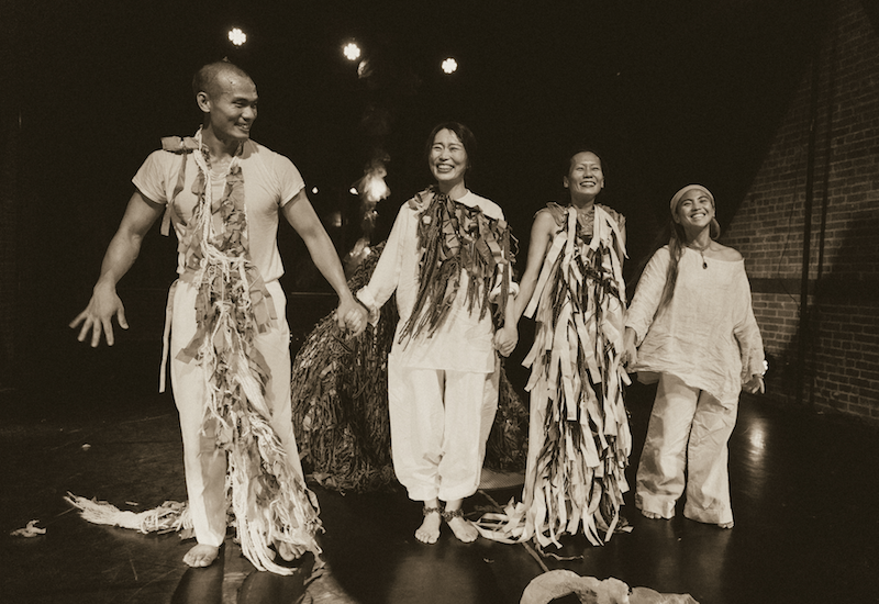 Inter-Grant Artists Huiwang Zhang, ÉMU (Maria Takeuchi), Ching-I Chang, and Marie Lloyd Paspe in finale bow, tinted amber photo 