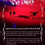 Two dancers are pointing their heads towards the floor at the Judson Church and there are details for the fellowship