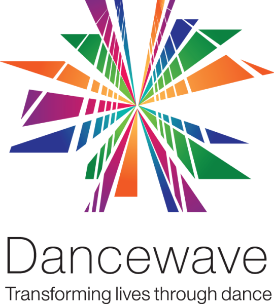 Dancewave logo depicting the Brooklyn bridge in rainbow color