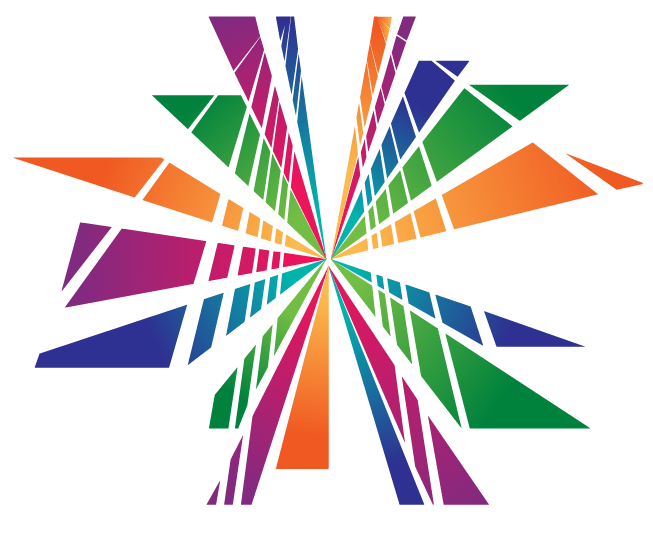 Dancewave logo depicting the Brooklyn bridge in rainbow color starburst